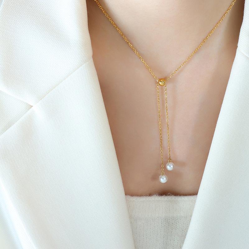 Trendy Imitation Pearl Necklace & Bracelet Jewelry Set - Niche Design Sense