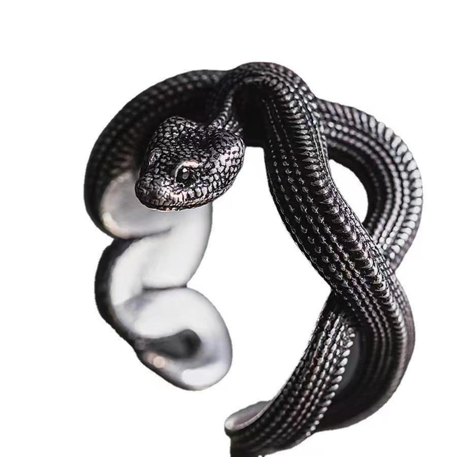 European-American Python-Inspired Adjustable Men's Ring: Retro, Bold, Three-Dimensional Design