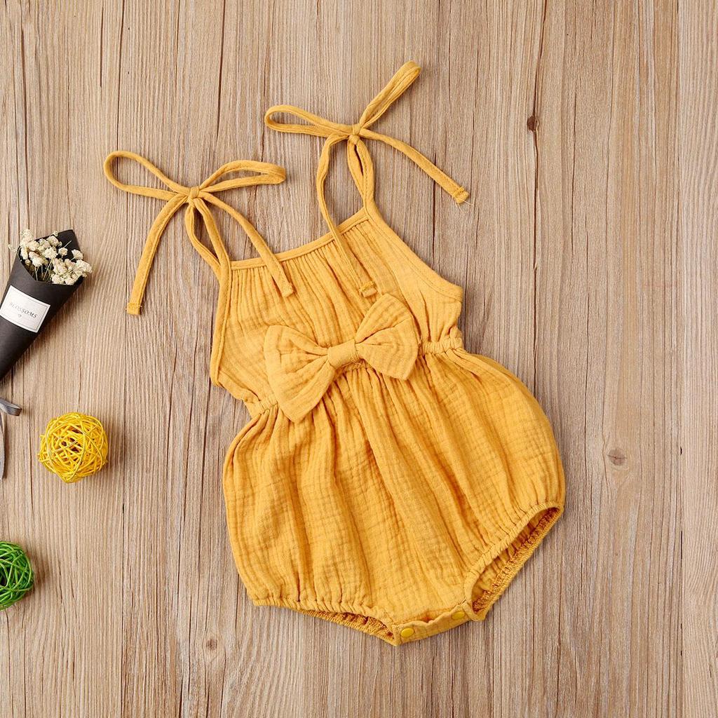 Baby Girls Bodysuit Solid Romper Jumpsuit Outfit Summer Bowknot Newborn Kids Infant Clothes
