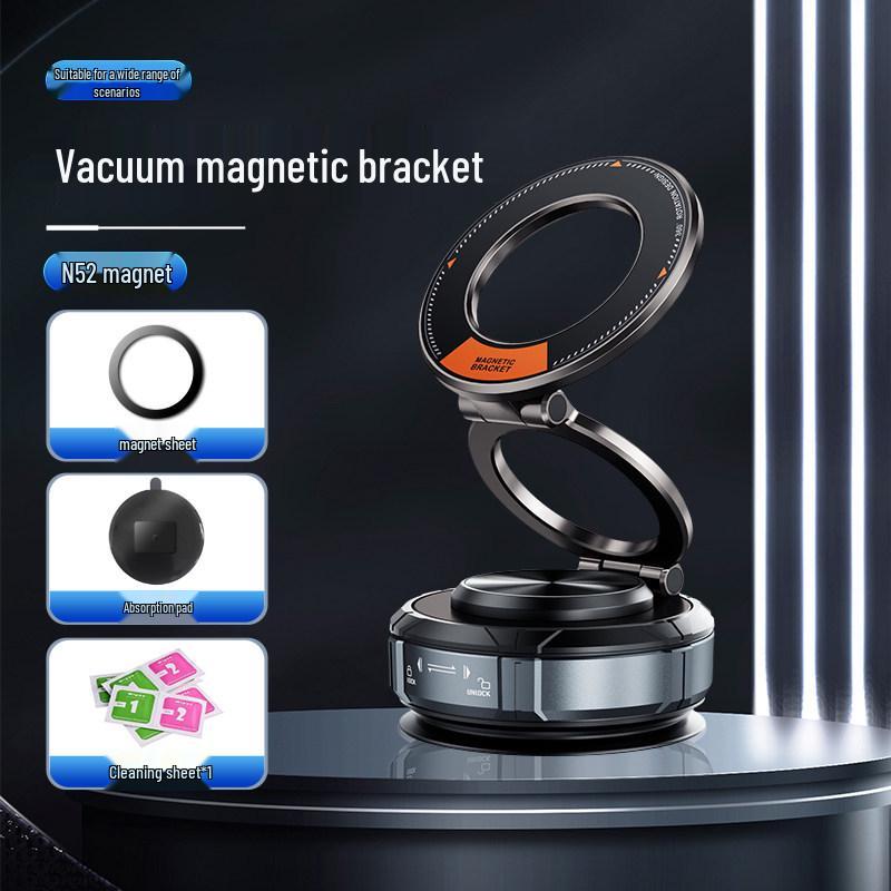 

2026 Magnetic Car Navigation Holder with Vacuum Suction Cup - Black & Orange