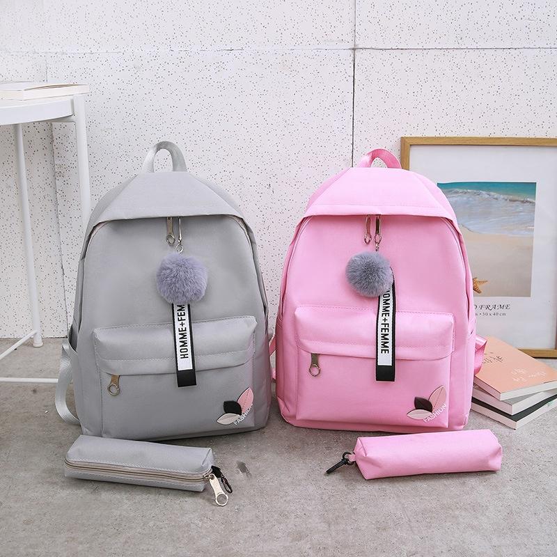 Buy 4pcs/set School Student Shoulder Bag Fashion Canvas Schoolbag Simple Handbag Backpack Pencil