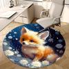 1pc Anime Fox with White Flowers Round Carpet Office Chair Mat, Non Slip Rug for Home Decor, All Seasons