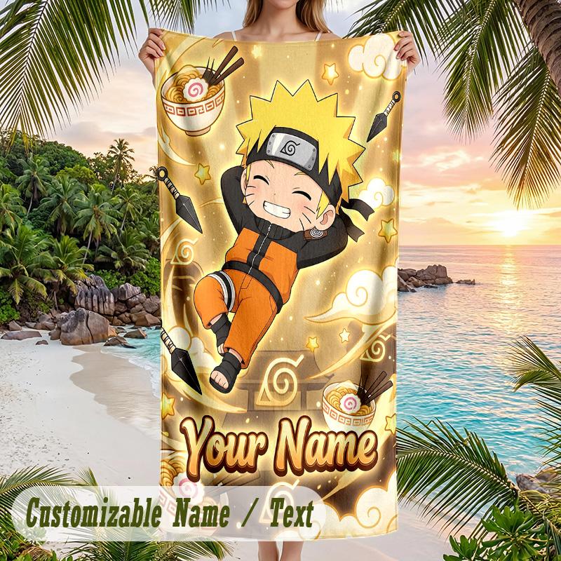 Naruto Beach Towel, Personalized Custom Name Text, Quick Dry Large Absorbent Towel For Beach Pool