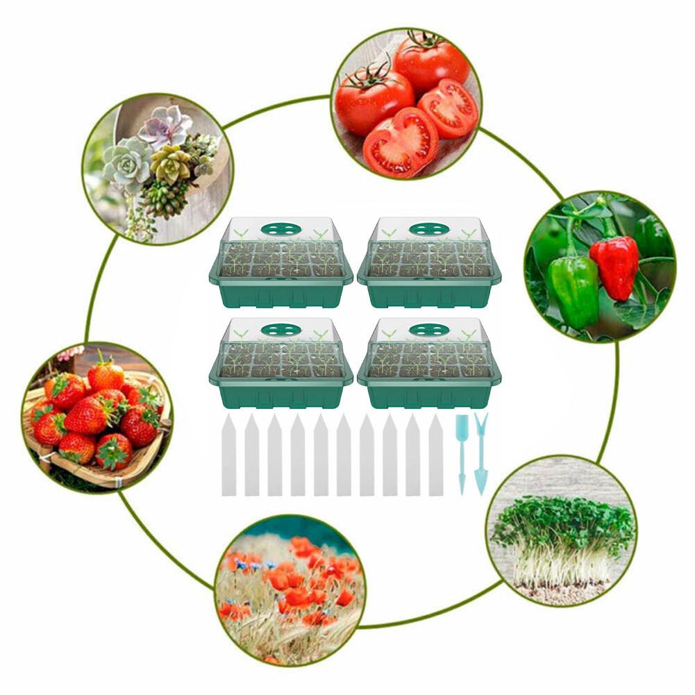 4Pcs Mini Greenhouse 12-Compartments Indoor Greenhouse Propagation Greenhouse Nursery Box Air Vent