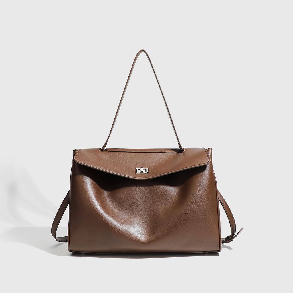 College-style Daily Tote Bag, Soft Leather Underarm Crossbody Handbag, High-end Commuting Bag