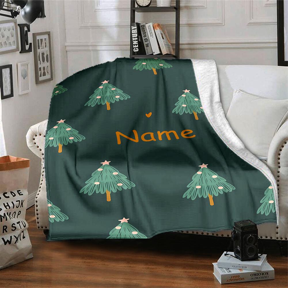 Custom Name Christmas Tree Theme Printed Blanket - Perfect for Couch, Bed, Travel & Outdoor Use | Machine Washable, Cozy & Durable.