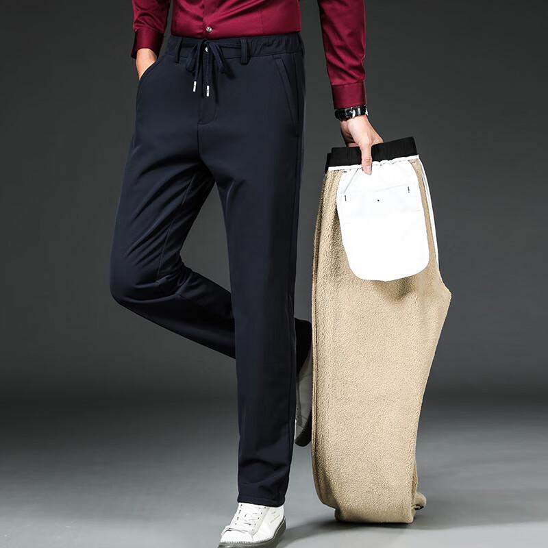 Fengxun Men's Autumn/Winter Lamb Wool Lined Straight Casual Sweatpants