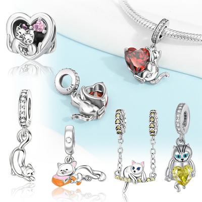 Charms Plata Cat Heart Swing Mothers Day Gift Copper Plated For Charms Copper Plated Original Bracelet For Jewelry Making