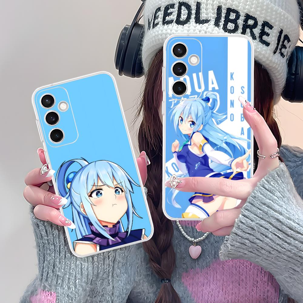 Konosuba Aqua Mobile Phone Case for Samsung Galaxy S25 S24 S23 S22 S21Plus FE Ultra Clear Colour Protective Smartphone Pretty