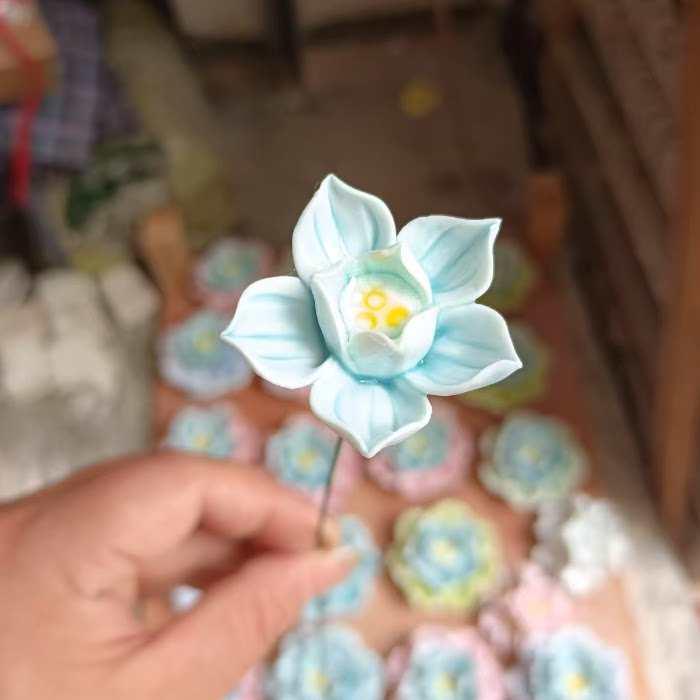 Handmade Ceramic Bouquet: Purple-Gold Lotus, Lily, Gardenia, Rose