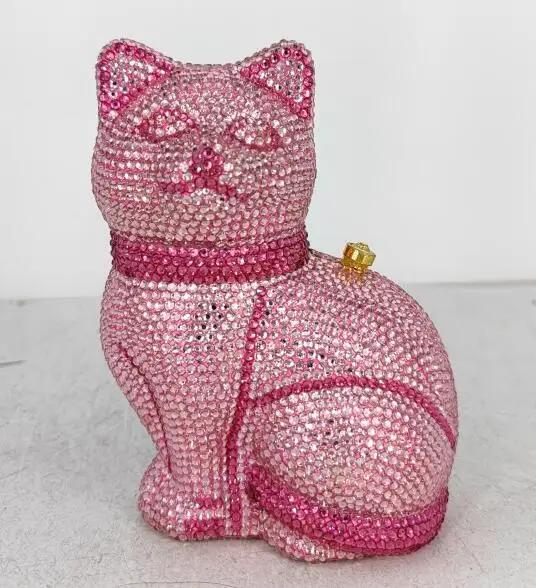 Boutique De FGG Black Cat Shape Women Crystal Clutch Evening Bags Rhinestone Clutch Minaudiere Handbag Party Wedding Purse