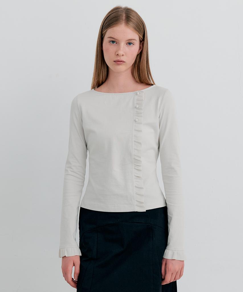 ITOV SEOUL Frill Button T-Shirt Light Beige