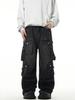 Unisex Yellow Retro Workwear Jeans - Loose Fit, Multi-Pocket, Straight Leg Hip-Hop Style