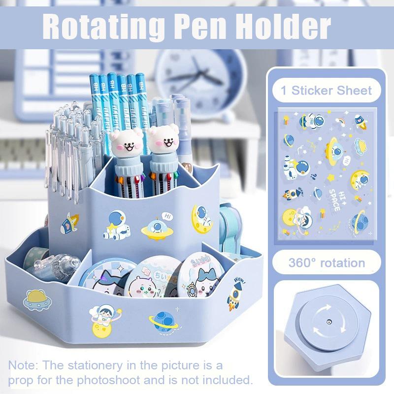Rotating Pen Holder Multi-Compartment Storage Caddy Large-Capacity Desktop Stationery & Cosmetic Storage Box for Dorms Office