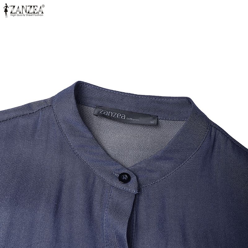 ZANZEA Women Casual Round Neck 3/4 Sleeve Loose Dress