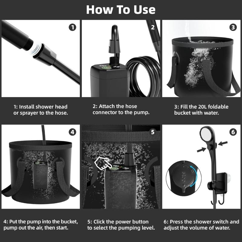 Lightweight Camping Shower Set With Nozzle And Foldable Water Bag For Backpacking Adventures