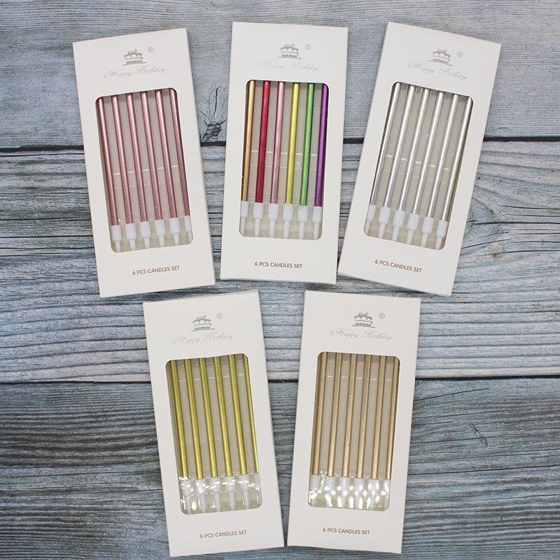 Cake Candles Electroplated Gold Silver Metal Texture Long Pole Retro Pencil Birthday Party Colorful Candles