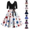 Women's Casual Fashion V-neck Retro Short-sleeved Dress With Flag Independence Day Print