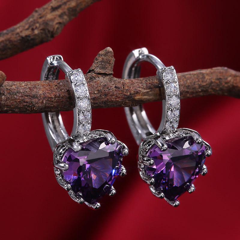 Silver Multi Color Heart CZ Hoop Earrings Halo Pave Crystal Leverback Heart Drop Earrings Women Multicolor Love Jewelry
