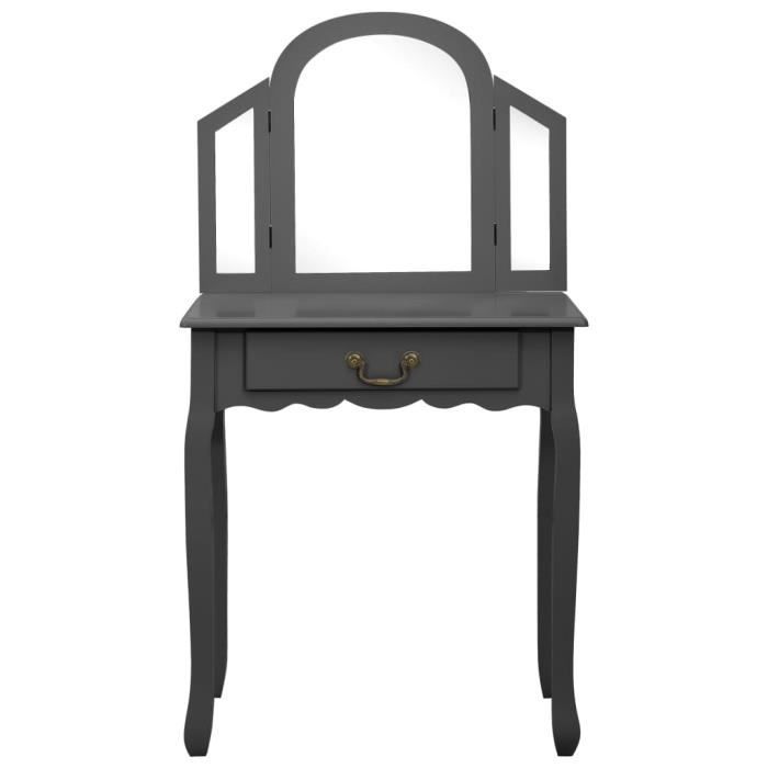 VidaXL Coiffeuse et tabouret Gris 65x36x128 cm Bois de paulownia MDF