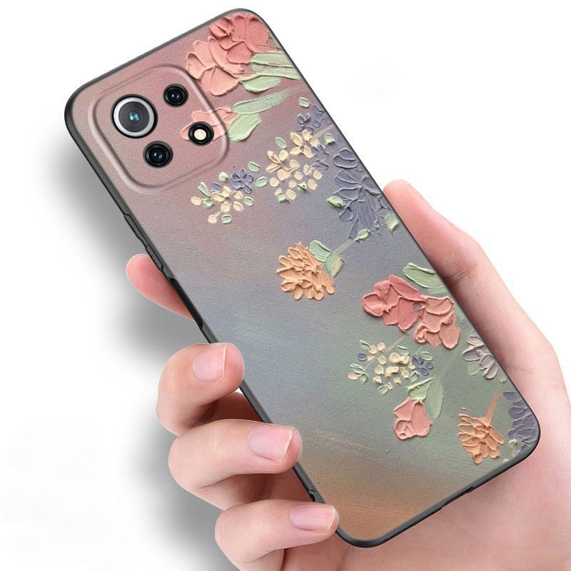Emboss Flower Art Phone Case For Xiaomi Mi POCO X3 NFC GT M4 M3 12 11T 10T Pro A3 11 Lite NE 5G 12X 11i F3 Soft TPU Black Cover