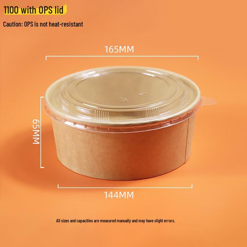 Handun 1100ml Round Kraft Paper Takeaway Bowls with Lids