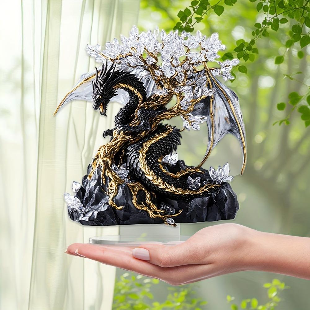 1 pz Scultura Drago in Acrilico Stile Arte Nordica con Base per Arredamento Casa Camera da Letto, Decorazione Multifunzionale per Stanza