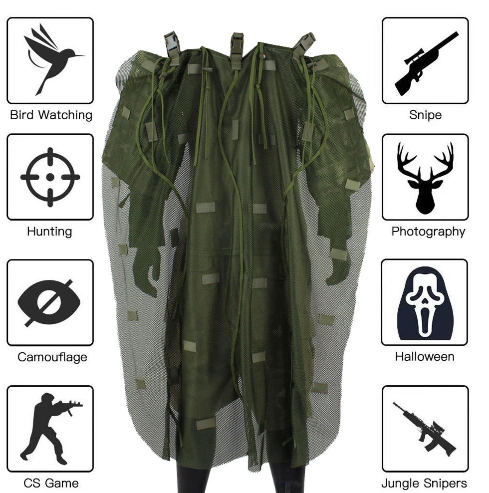 Nylon mesh tactical cape auspicious suit sniper camouflage suit cape back backpack cover army green