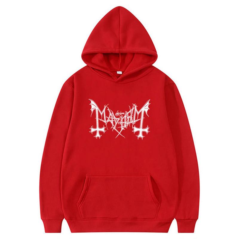 Spike-cross Men Hoodie Classic Hooded Pullover, Mayhem Metal Band Cross Logo Front Print, Cozy Fleece Sweatshirt for Sport Outdoor Casual Outfits