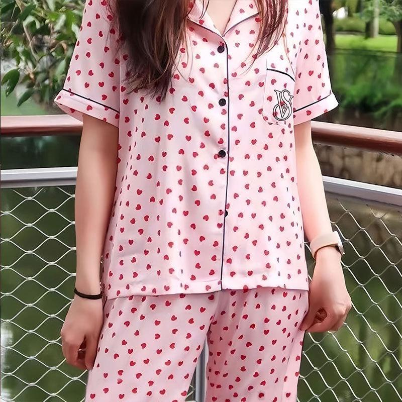 GMXIA High-quality Cotton-like Cute Cardigan Short-sleeved Student Pajamas for Women, Sweet Summer Style for Women's Home Wear