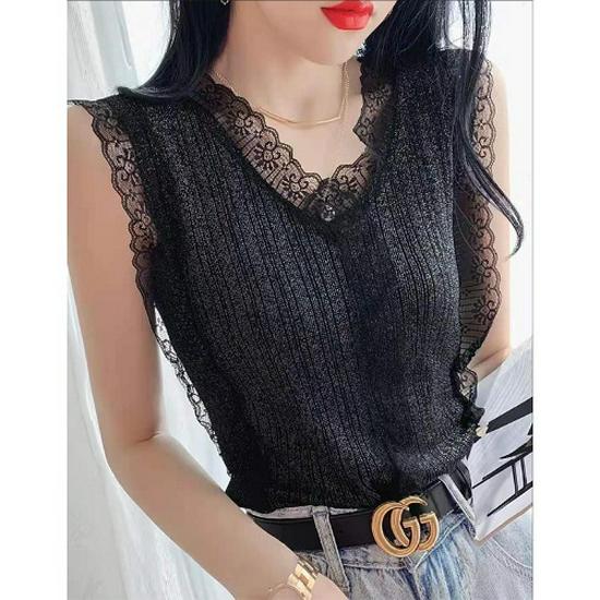 Damen Camisole mit Wimpernspitze - Harajuku Stil Glänzendes Strick Slimming Tank für Sommer 2025