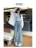 Women's Blue Wide-Leg Drape Jeans