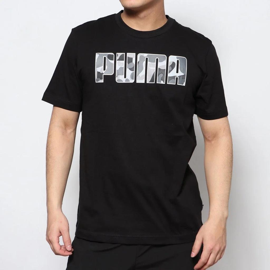 Puma Rebel Camo T Shirts Unisex Black Crew Neck Moderate Straight Fit 582781-01