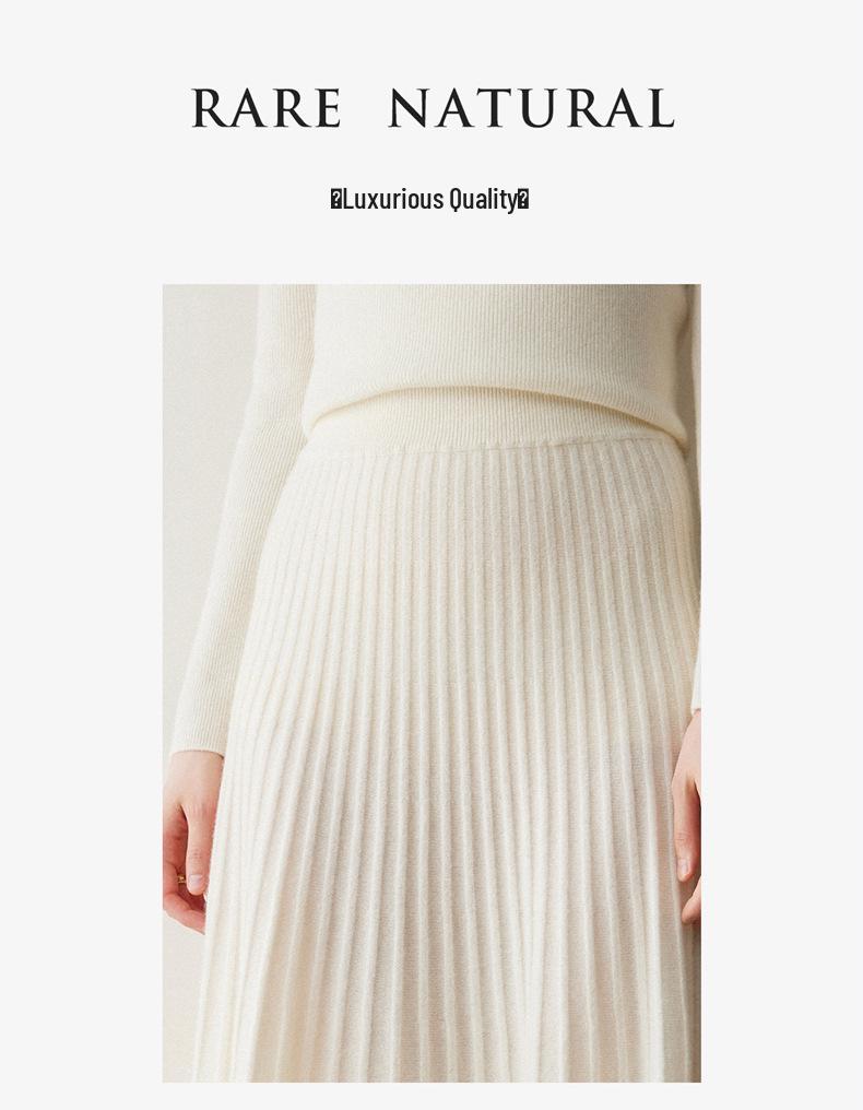 2025 Autumn/Winter Women's High-Waisted Knitted Cashmere A-Line Skirt with Slimming Flared Pleats