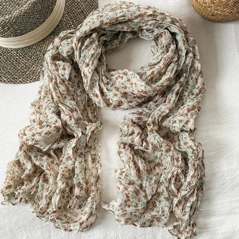Pastoral Forest Floral Tiny Square Scarf Spring Summer Korean Lightweight Sun Protection Shawl Silk Neck Wrap Accessory Women