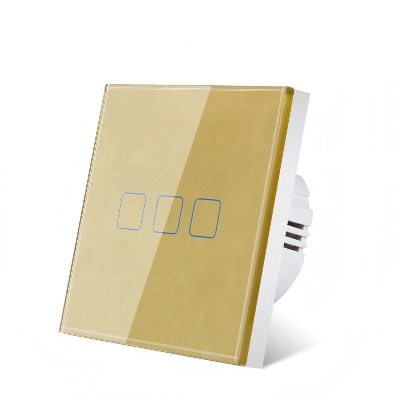 EU/UK No Neutral Wire Touch Wall Light Switch 1/2/3 Gang Single Live Wire Tempered Glass Panel for Home & Hotel /ODM Factory