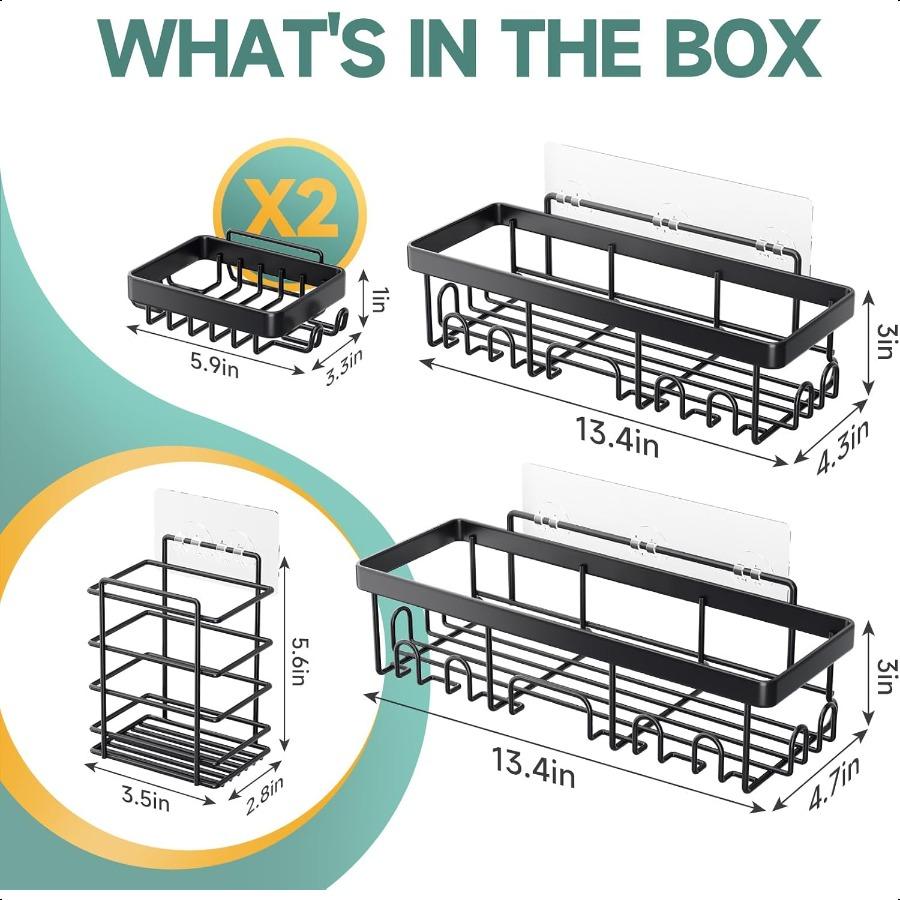 5Pack Shower Caddy Rustproof and WaterResistant Kitchen Sink Organizer Large Capacity Spice Rack WallMounted Storage Shelves fo