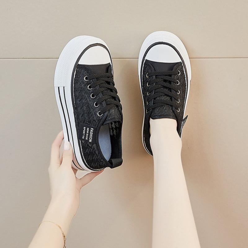 Fashion Student Thick Bottom Women's Casual Shoes Fashion Hot Sale Woman Lace-up Lace Flats Shoes Summer Hollow Low-top Sneakers Zapatos