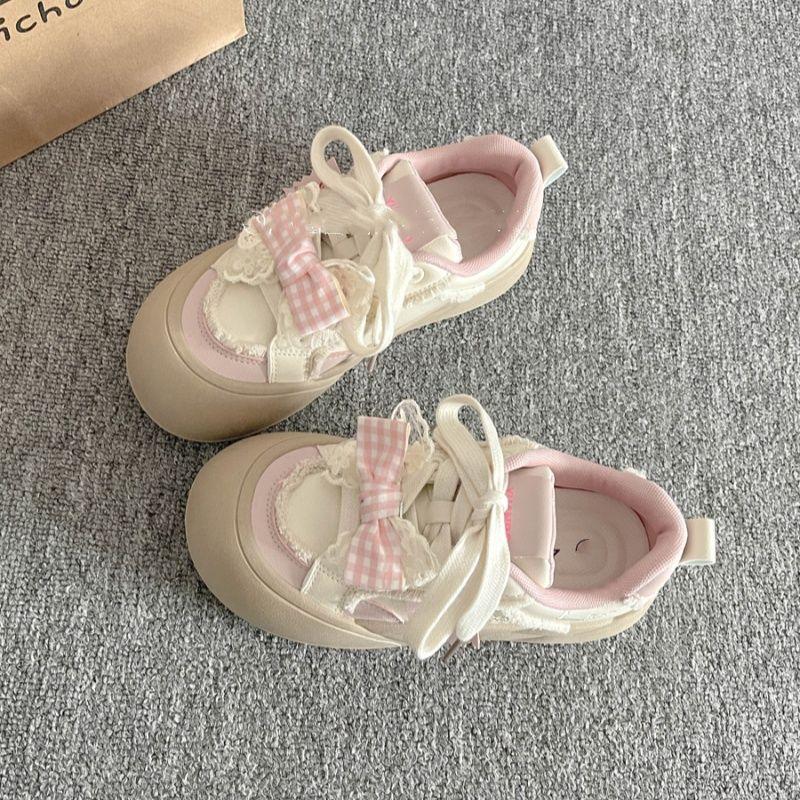 High-value Spring Board Shoes Women's New Platform White Shoes Bow Niche Shoes Bread Shoes
