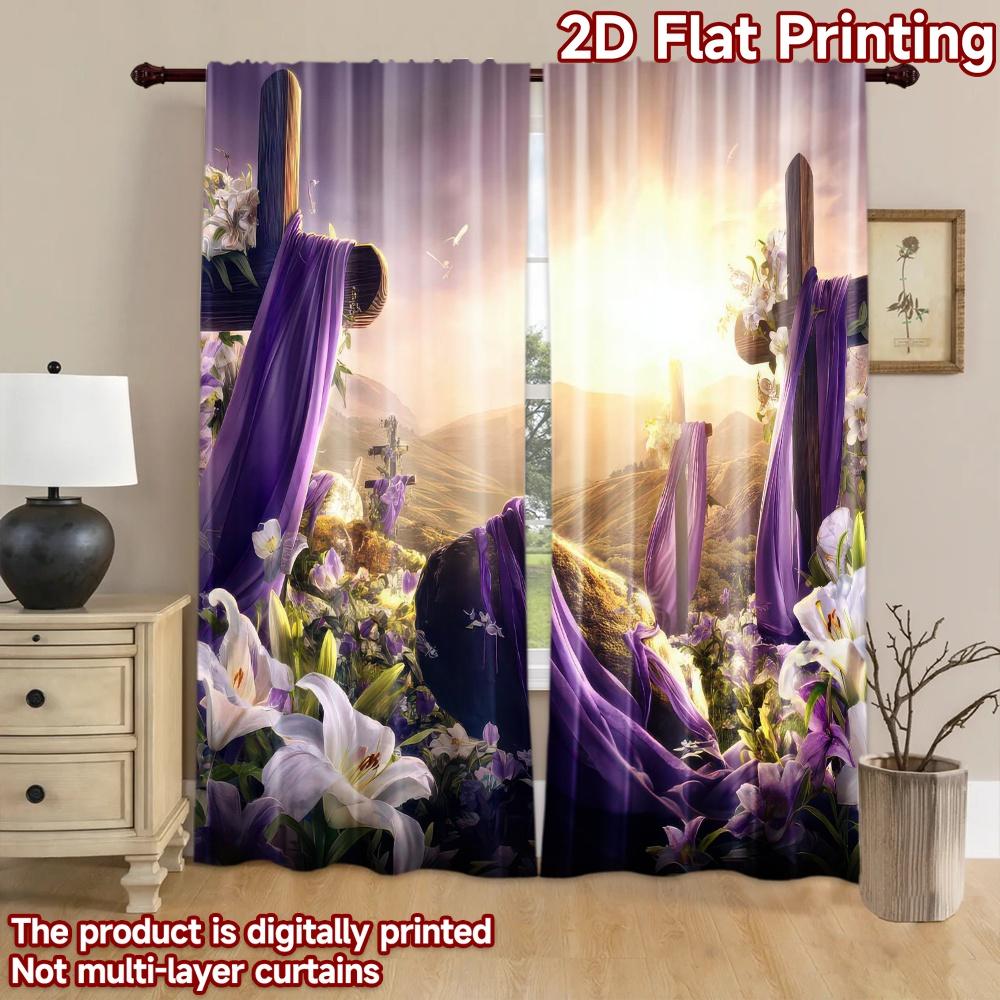 2D Flat Photography Backdrop Party Backdrop Easter Sunrise with Crosses 100% Polyester Family Party Decoration for Suitable