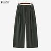 ZANZEA Women High Zip-up Waist Casual Casual Office Wide Leg Pants Trousers Nonelastic