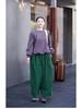 Spring Artistic Retro Forest Green Loose Linen Double-Layer Elastic Waist Pants