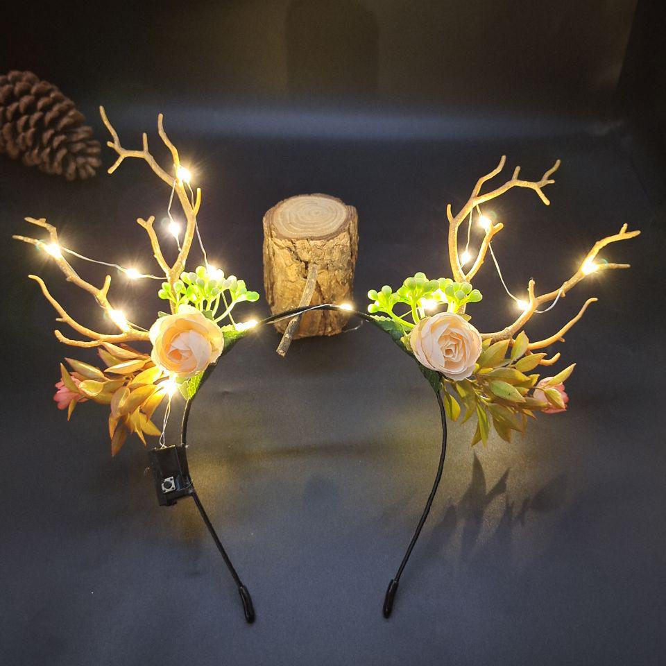 Glowing Reindeer Berry Antler Headband for Christmas & Halloween Parties