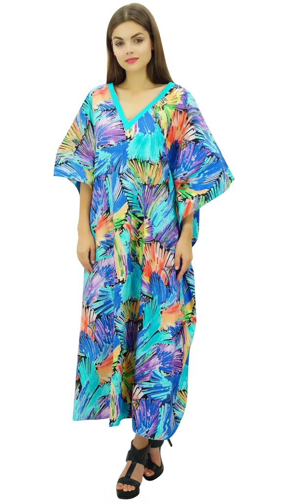 Bimba Women's Cotton V Neck Kimono Easy Wear Kaftan Dress Bathing Suit Cover Up Caftan