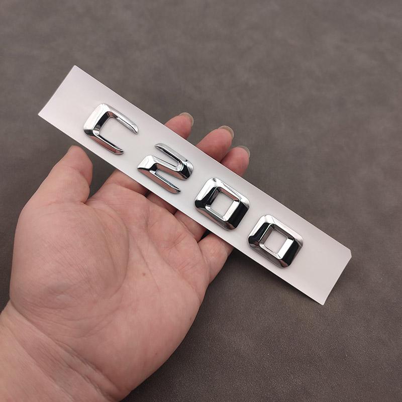 AAYN1 3d ABS Chrome Black Logo C200 Emblem Adhesive Letters Decal Car Trunk Badge For W204 W205 C 200 C200 Sticker Accessories