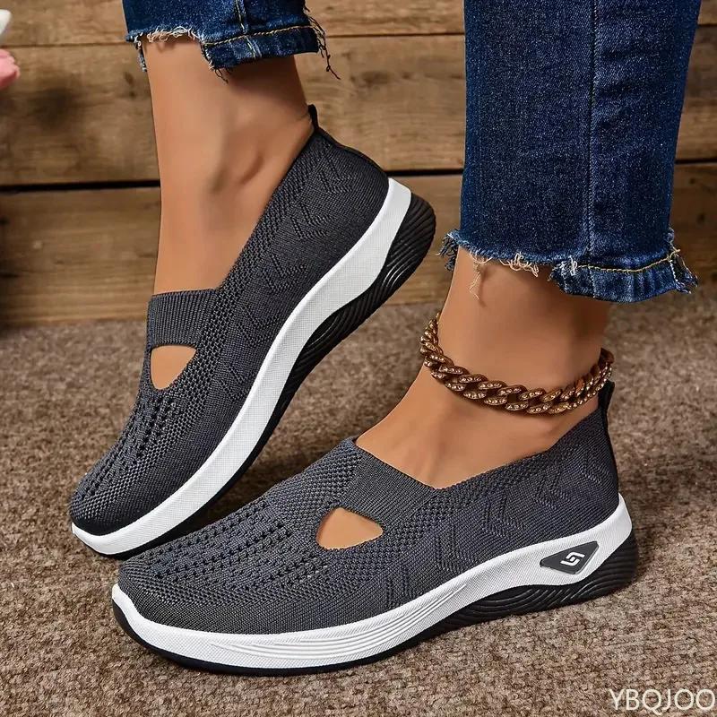 Trendy Women's Casual Single Shoes Spring Mesh Breathable and Comfortable Sports Vulcanized Shoes Large Size Anti Slip Platform
