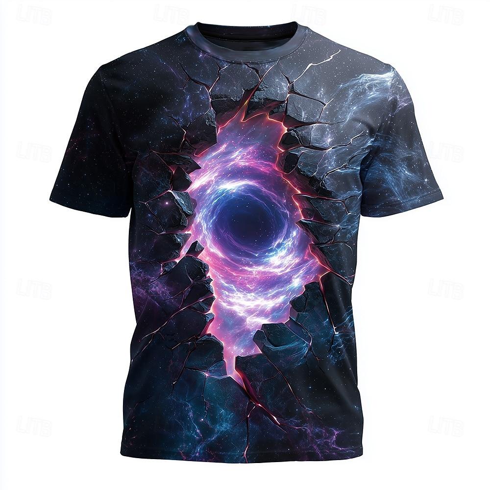 Men s Optical Illusion Universe 3D T Shirt Short Sleeve T shirt 3D Print Crew Neck Shirt Exaggerated Designer Daily Club Party Blue 2 XL
