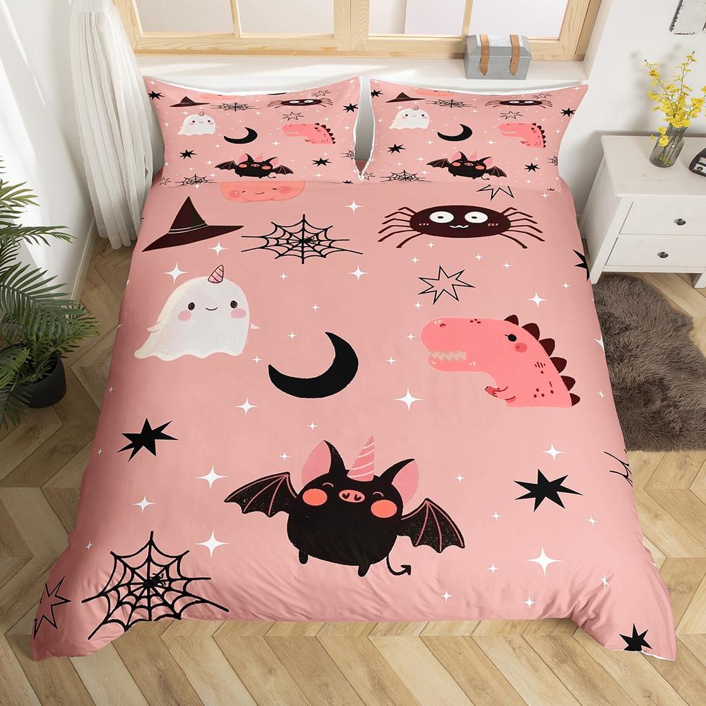Homewish Girly Pink Ghost Duvet Cover Set For GirlsKawaii Princess Bowknot Bedding SetCute Flower Floral Bed Set