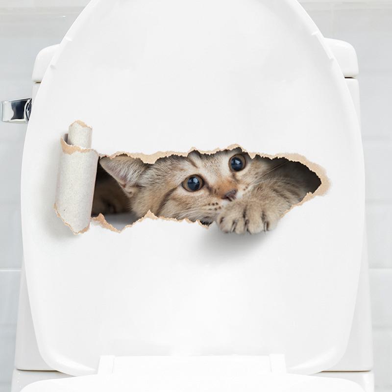 Gerissener neugieriger Kätzchen Toilettenaufkleber 3D-Effekt Badezimmer Toilettensitz Wasserdichter Aufkleber Selbstklebend