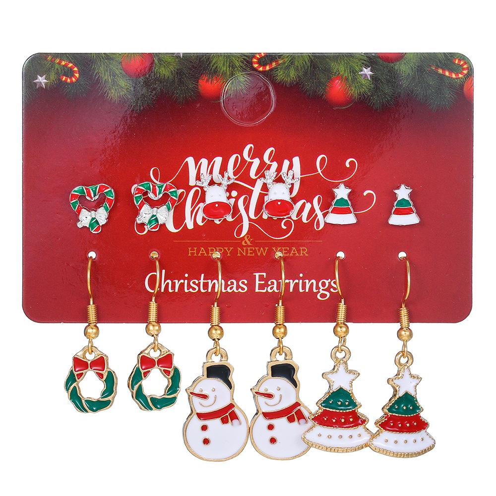 Europäische und amerikanische Weihnachts-Steckohrringe 1 Paar Kombinationsset Schneeflocke Elch Weihnachtsbaum Legierung Atmosphäre Ohrringe Ohrringe Schmuck